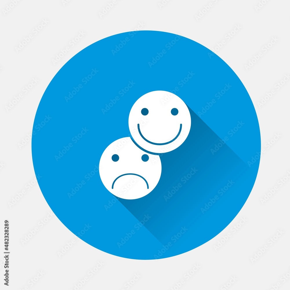 Aufkleber vector phone icon with positive and negative emoticon on blue background. flat image with long shado