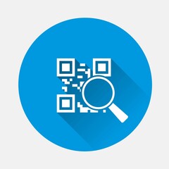 Vector qr code icon on blue background. Flat image with long shadow.Layers grouped for easy editing illustration. For your design.