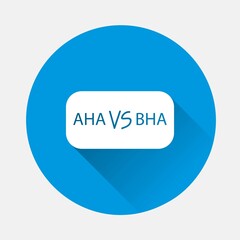 AHA and BHA icid icon on blue background. Flat image with long shadow. Layers grouped for easy editing illustration. For your design.