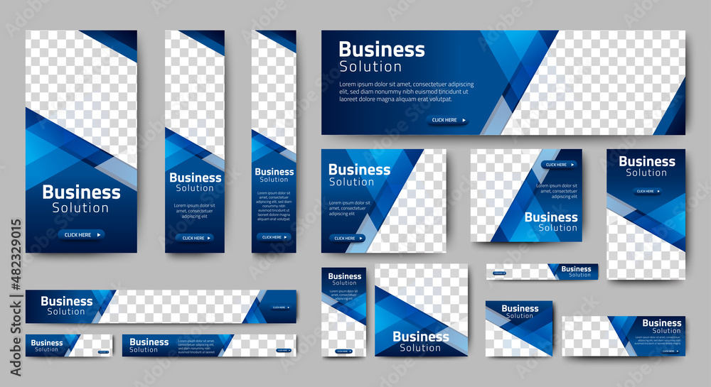 Poster abstract banner design web template set, horizontal header web banner. modern gradient blue cover he