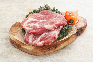 Raw pork neck for cooking