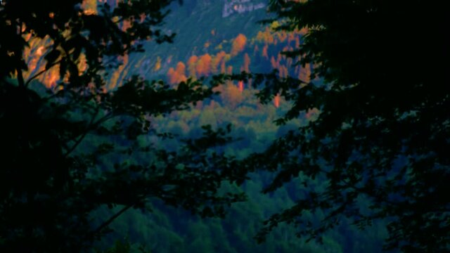 Sunrise and beautiful view, red and yellow trees. Georgia
