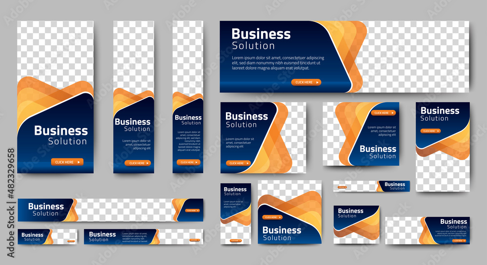 Poster abstract banner design web template set, horizontal header web banner. modern gradient blue cover he