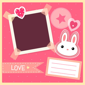 Square Valentine vintage backgrounds with retro photo, sticker and labels