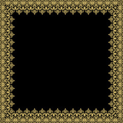 Classic vector black and golden vintage square frame with arabesques and orient elements. Abstract ornament with place for text. Vintage pattern