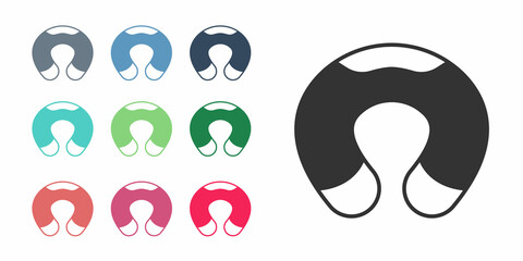 Black Travel neck pillow icon isolated on white background. Pillow U-shaped. Set icons colorful. Vector