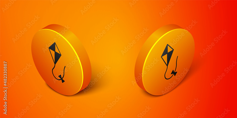 Poster isometric kite icon isolated on orange background. orange circle button. vector