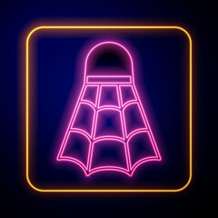 Glowing neon Badminton shuttlecock icon isolated on black background. Sport equipment. Vector