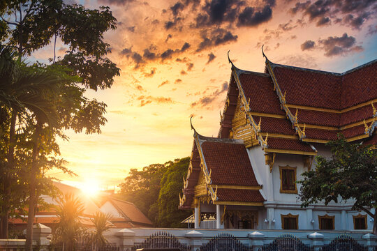 Wat Saket temple at sunrise, Bangkok, Thailand