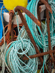 Rope and Anchor on the back of small Fishing Boat