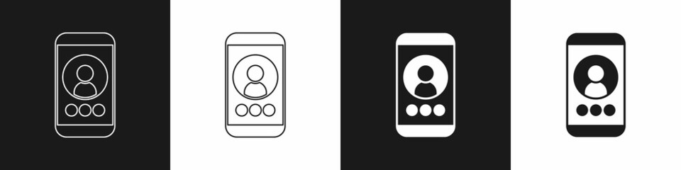Set Video chat conference icon isolated on black and white background. Online meeting work form home. Remote project management. Vector