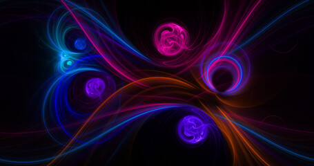 Abstract colorful glowing blue and purple lines. Fantasy light background. Festive wallpaper. Digital fractal art. 3d rendering.	