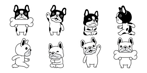 dog vector french bulldog bone icon puppy pet character cartoon symbol tattoo stamp scarf illustration design isolated