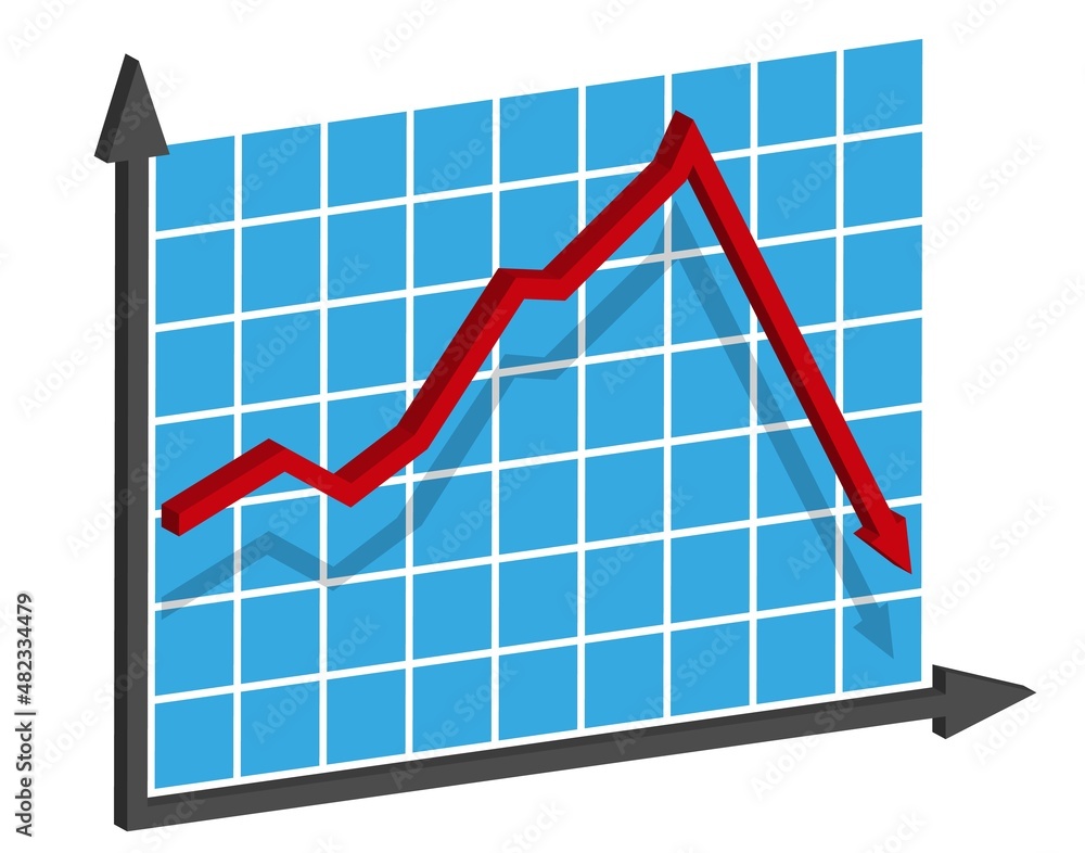 Aufkleber 3d graph with decrease report. diagram with recession and bankruptcy progress. business and finance 