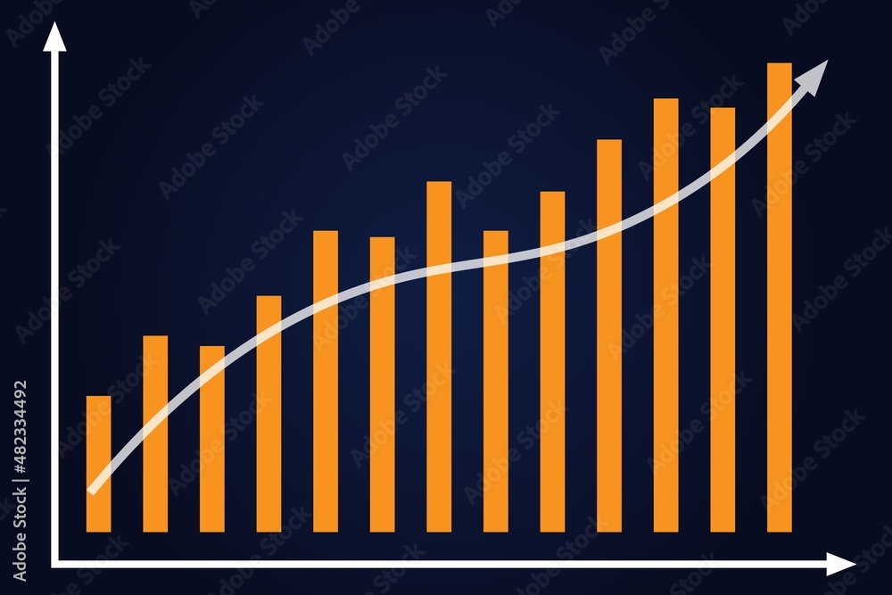 Aufkleber business graph with increase report. diagram with rise and gain progress. vector