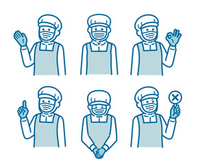 Pose set for women in hygiene clothes