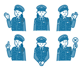 Female police officer pose set