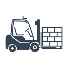 Vector black icon warehouse, freight terminal, forklift truck