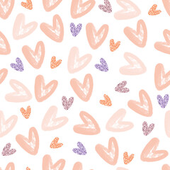 seamless valentine day pattern background with doodle glitter and paint heart , valentine card