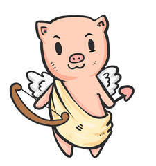 Valentine piglet cute cartoon, hand drawn illustration Pig for Valentine day ,Pink Pig Lover vector for Valentine day ,Pig Character design for Valentine card.