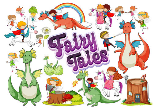 Set of dragon and fairy tale cartoon characters