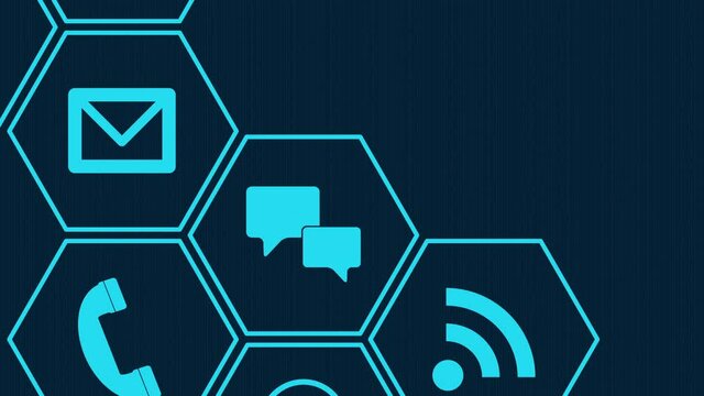 close-up view of an hexagon grid with icons, customer care support, help desk, call center, luma matte for background replacement