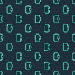 Green line Carabiner icon isolated seamless pattern on blue background. Extreme sport. Sport equipment. Vector