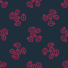 Red line Seeds of a specific plant icon isolated seamless pattern on black background. Vector