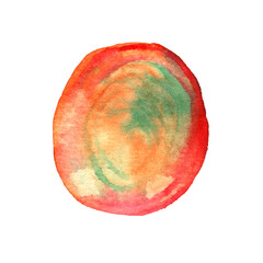 Fototapeta premium Watercolor fish scale, red with orange stains. Ocean and sea fish. Squama for seafood restaurant. Hand drawn logo, circle and oval shape. Raster stock illustration, isolated on white background.