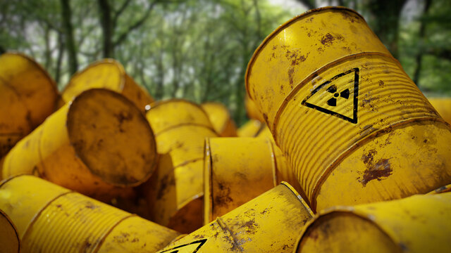 radioactive waste in barrels, nuclear waste repository in a forest