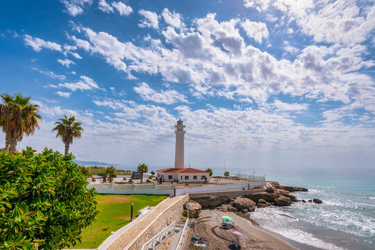 Faro Torrox lighthouse near sea in Torrox, Andalucia, Spain, Europe
