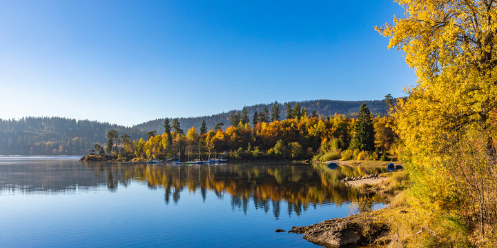 Panorama of Schluchsee reservoir in autumn
