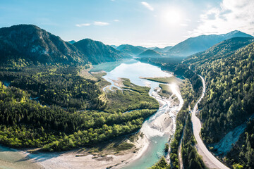 Beautiful view of river Isar in Sylvensteinsee, Lenggries, Bavaria, Germany