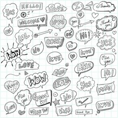 Hand drawn decorative cartoon speech bubbles sketch design