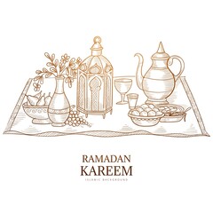 Ramadan kareem greeting card hand draw sketch background