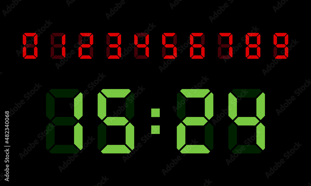 Poster digital clock. numbers for timer, calculator and modern clock face display.