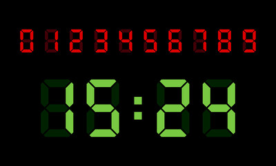 digital clock. Numbers for timer, calculator and modern clock face display.