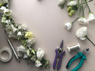 Flower crown flower workshop setup