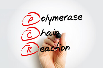PCR - Polymerase Chain Reaction acronym with marker, medical concept background
