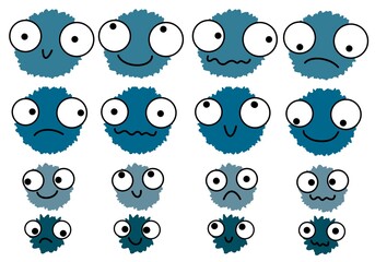 Cartoon fluffy alien kids set for stickers and cards and posters and postcard and sales and fabrics and hobbies