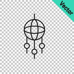 Black line Dream catcher with feathers icon isolated on transparent background. Vector