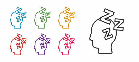 Set line Dreams icon isolated on white background. Sleep, rest, dream concept. Resting time and comfortable relaxation. Set icons colorful. Vector