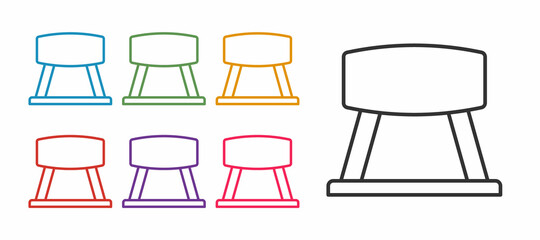 Set line Pommel horse icon isolated on white background. Sports equipment for jumping and gymnastics. Set icons colorful. Vector