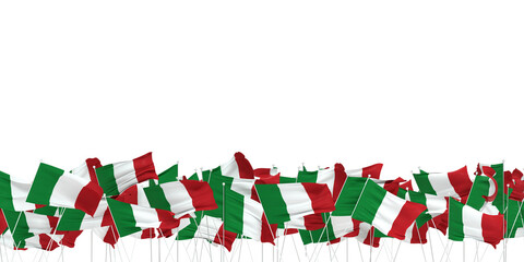 pieno di bandiere italiane su sfondo bianco - obrazy, fototapety, plakaty