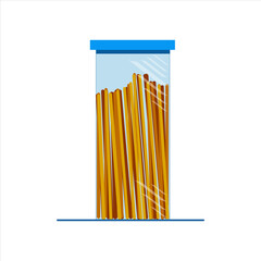 dry pasta in a glass transparent closed jar