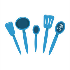 blue cutlery, shoulder blades, ladle, spoon