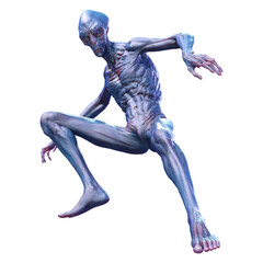 3D Rendering Blue Alien on White