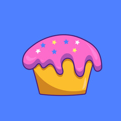 Bright colored pink cupcake with frosting