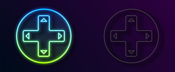 Glowing neon line Game controller or joystick for game console icon isolated on black background. Vector © Iryna