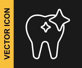 White line Tooth whitening concept icon isolated on black background. Tooth symbol for dentistry clinic or dentist medical center. Vector